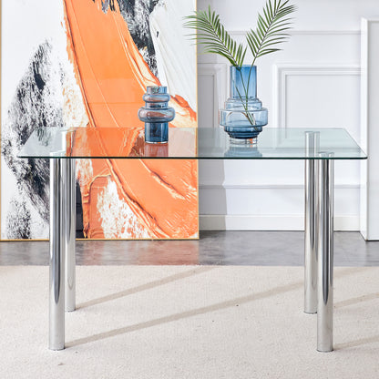 Modern Minimalist Rectangular Tempered Glass Desktop with Silver Metal Legs_3