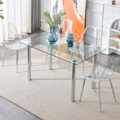 Modern Minimalist Rectangular Tempered Glass Desktop with Silver Metal Legs_5