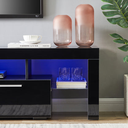 Easy Assembly High Glossy Front TV Stand with Storage Drawers and LED Light - Black_7