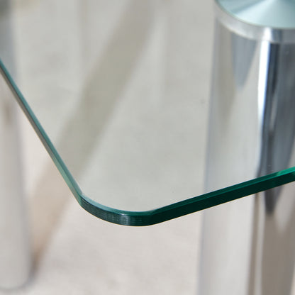 Modern Minimalist Rectangular Tempered Glass Desktop with Silver Metal Legs_16