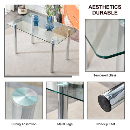 Modern Minimalist Rectangular Tempered Glass Desktop with Silver Metal Legs_21
