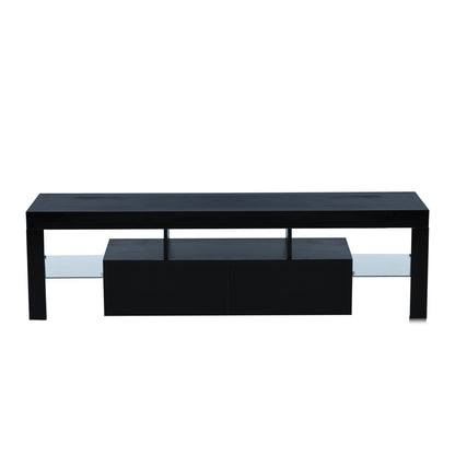 Easy Assembly High Glossy Front TV Stand with Storage Drawers and LED Light - Black_12