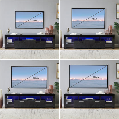 Easy Assembly High Glossy Front TV Stand with Storage Drawers and LED Light - Black_10