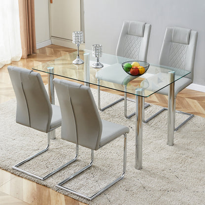 Modern Minimalist Rectangular Tempered Glass Desktop with Silver Metal Legs_9