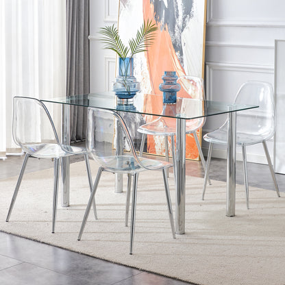 Modern Minimalist Rectangular Tempered Glass Desktop with Silver Metal Legs_6