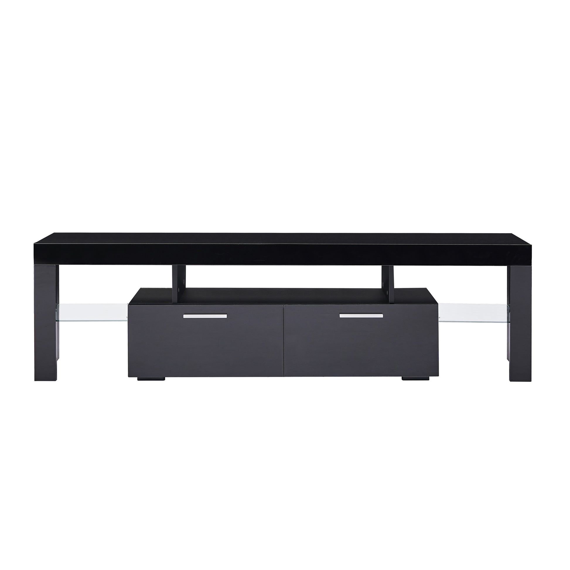 Easy Assembly High Glossy Front TV Stand with Storage Drawers and LED Light - Black_11