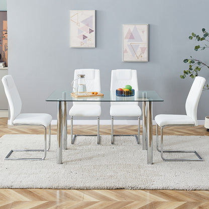 Modern Minimalist Rectangular Tempered Glass Desktop with Silver Metal Legs_14