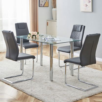 Modern Minimalist Rectangular Tempered Glass Desktop with Silver Metal Legs_13