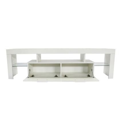 Easy Assembly High Glossy Front TV Stand with Storage Drawers and LED Light - White_14