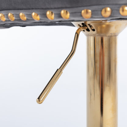 Set of 2 Modern Upholstered Tufted Velvet Armless Bar Stools with Gold Details- Grey_14