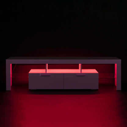 Easy Assembly High Glossy Front TV Stand with Storage Drawers and LED Light - White_6