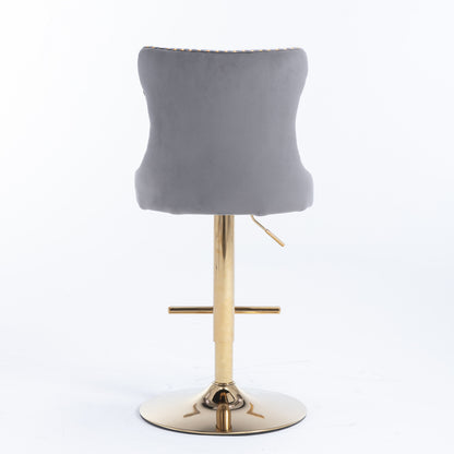 Set of 2 Modern Upholstered Tufted Velvet Armless Bar Stools with Gold Details- Grey_11