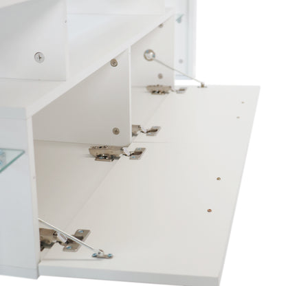 Easy Assembly High Glossy Front TV Stand with Storage Drawers and LED Light - White_13