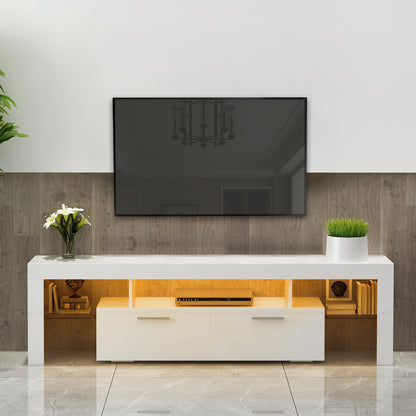 Easy Assembly High Glossy Front TV Stand with Storage Drawers and LED Light - White_3
