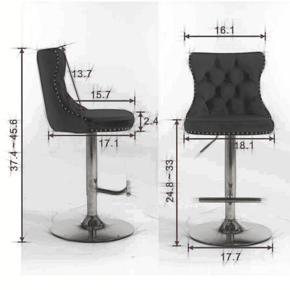 Set of 2 Modern Upholstered Tufted Velvet Armless Bar Stools with Gold Details- Grey_16