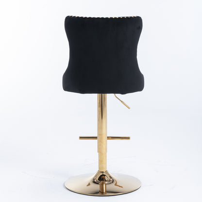 Set of 2 Modern Upholstered Tufted Velvet Armless Bar Stools with Gold Details- Black_11