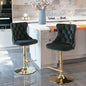 Set of 2 Modern Upholstered Tufted Velvet Armless Bar Stools with Gold Details- Black_1