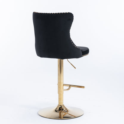 Set of 2 Modern Upholstered Tufted Velvet Armless Bar Stools with Gold Details- Black_10