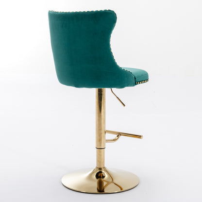 Set of 2 Modern Upholstered Tufted Velvet Armless Bar Stools with Gold Details- Green_12