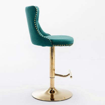 Set of 2 Modern Upholstered Tufted Velvet Armless Bar Stools with Gold Details- Green_11