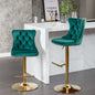 Set of 2 Modern Upholstered Tufted Velvet Armless Bar Stools with Gold Details- Green_1