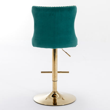 Set of 2 Modern Upholstered Tufted Velvet Armless Bar Stools with Gold Details- Green_13
