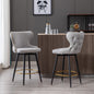 2pcs Gold Accent Bar Stools Tufted Fabric Upholstery with Nailhead Lining and Metal Legs- Light Gray_1