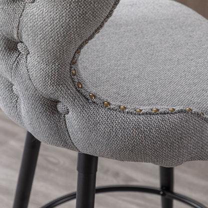 2pcs Gold Accent Bar Stools Tufted Fabric Upholstery with Nailhead and Black Legs- Gray_8