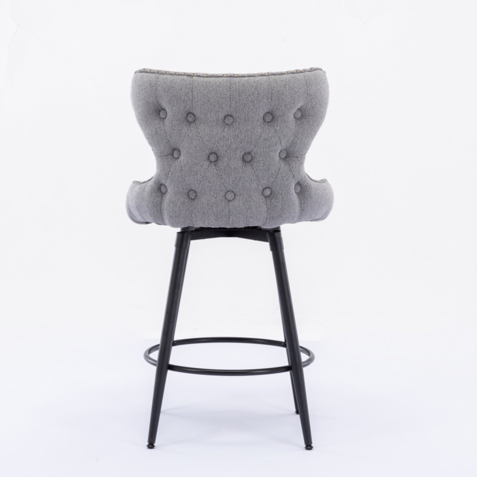 2pcs Gold Accent Bar Stools Tufted Fabric Upholstery with Nailhead and Black Legs- Gray_13