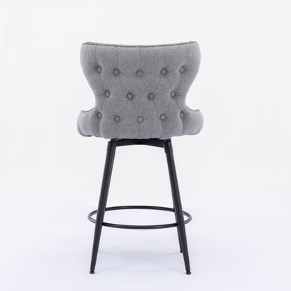 2pcs Gold Accent Bar Stools Tufted Fabric Upholstery with Nailhead and Black Legs- Gray_13