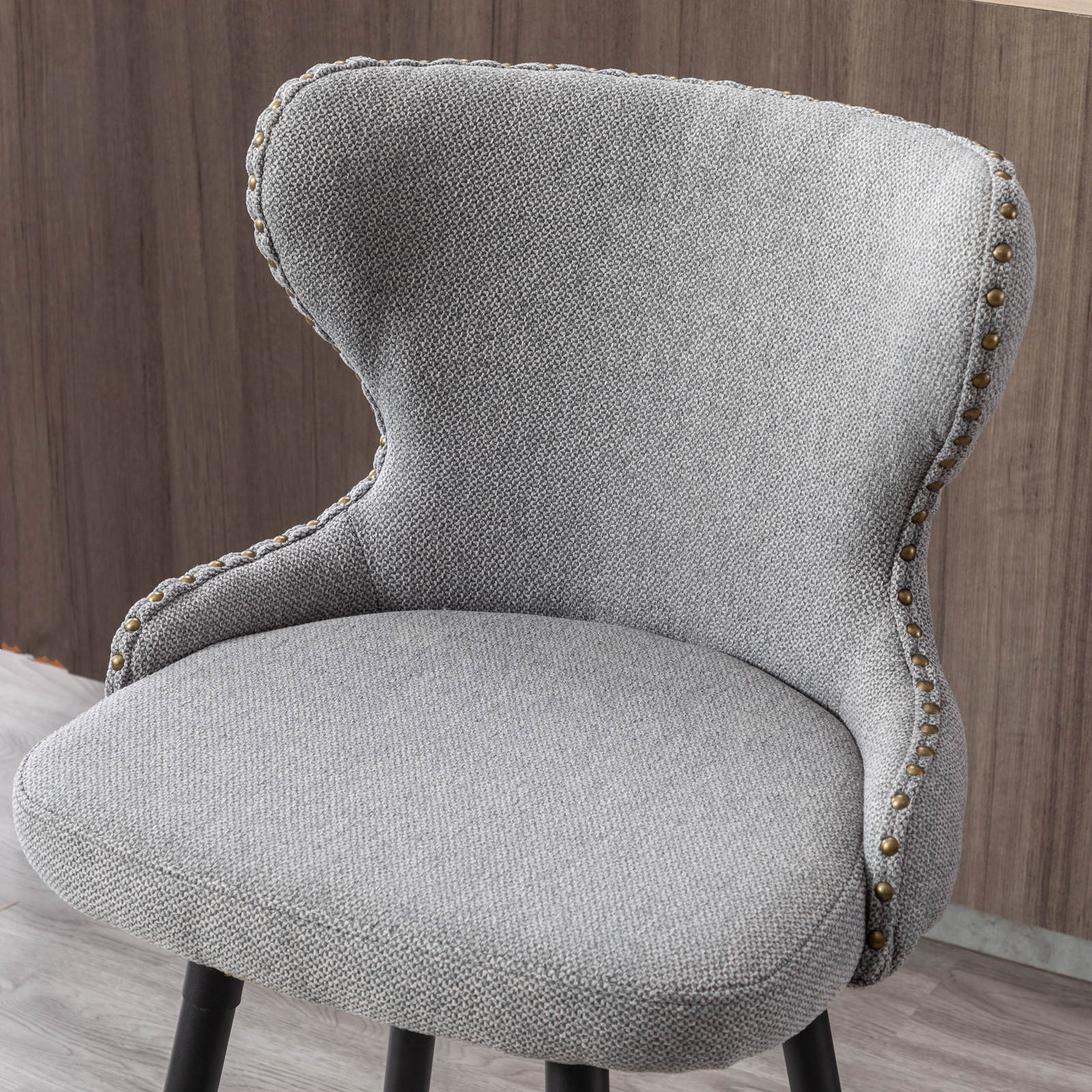 2pcs Gold Accent Bar Stools Tufted Fabric Upholstery with Nailhead and Black Legs- Gray_7