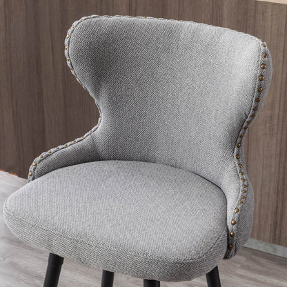 2pcs Gold Accent Bar Stools Tufted Fabric Upholstery with Nailhead and Black Legs- Gray_7