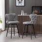 2pcs Gold Accent Bar Stools Tufted Fabric Upholstery with Nailhead and Black Legs- Gray_1