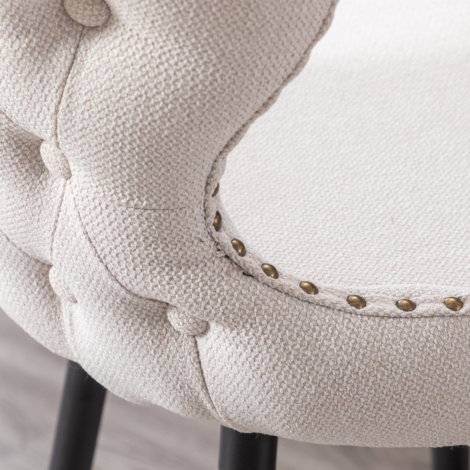 2pcs Gold Accent Bar Stools Tufted Fabric Upholstery with Nailhead and Black Legs- Beige_14