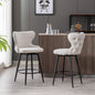 2pcs Gold Accent Bar Stools Tufted Fabric Upholstery with Nailhead and Black Legs- Beige_1