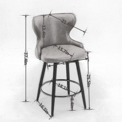 2pcs Gold Accent Bar Stools Tufted Fabric Upholstery with Nailhead and Black Legs- Beige_11