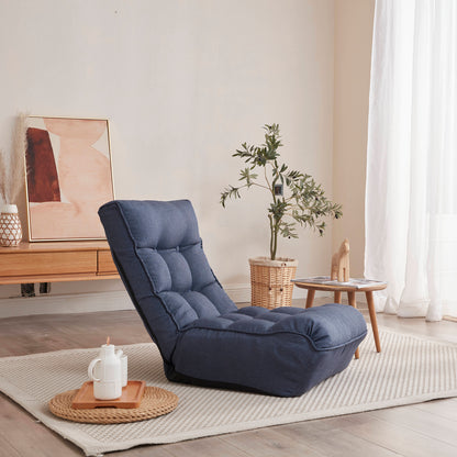 Single Seater Japanese Style Thick Cushioned Lazy Tatami Recliner Sofa- Navy_26