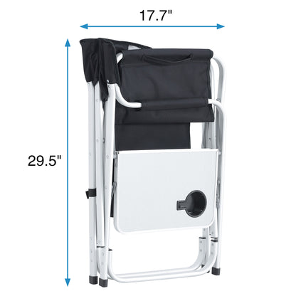 2pcs Padded Folding Outdoor Chair with Pockets Oversized Directors Chair- Black+Grey_5