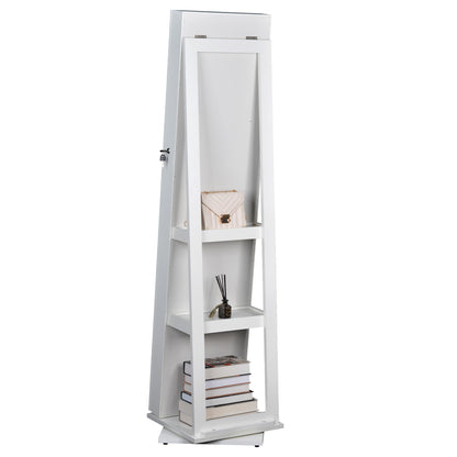360° Swivel Full-Length Mirror and Lockable Jewelry Cabinet Organizer- White_4