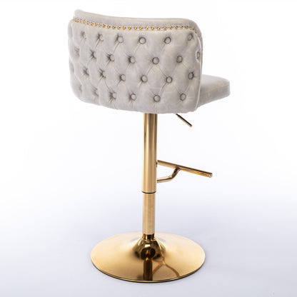 Set of 2 Gold Details Upholstered Whole Back Tufted PU Armless Bar Stools- Beige_5