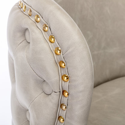 Set of 2 Gold Details Upholstered Whole Back Tufted PU Armless Bar Stools- Beige_9