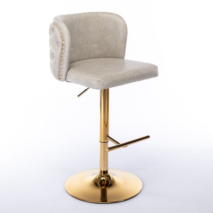 Set of 2 Gold Details Upholstered Whole Back Tufted PU Armless Bar Stools- Beige_3