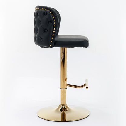 Set of 2 Gold Details Upholstered Whole Back Tufted PU Armless Bar Stools- Black_4