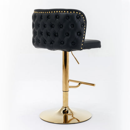 Set of 2 Gold Details Upholstered Whole Back Tufted PU Armless Bar Stools- Black_5