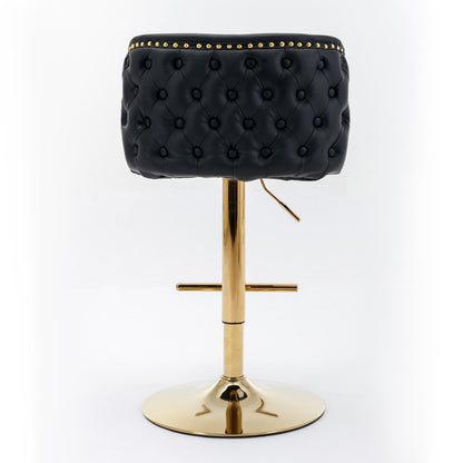 Set of 2 Gold Details Upholstered Whole Back Tufted PU Armless Bar Stools- Black_6