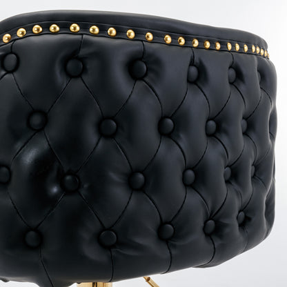 Set of 2 Gold Details Upholstered Whole Back Tufted PU Armless Bar Stools- Black_9