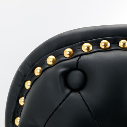 Set of 2 Gold Details Upholstered Whole Back Tufted PU Armless Bar Stools- Black_10