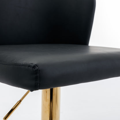 Set of 2 Gold Details Upholstered Whole Back Tufted PU Armless Bar Stools- Black_13