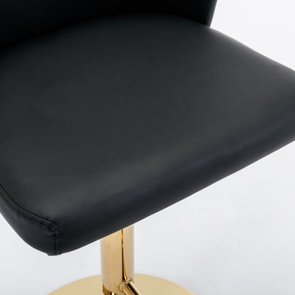 Set of 2 Gold Details Upholstered Whole Back Tufted PU Armless Bar Stools- Black_12