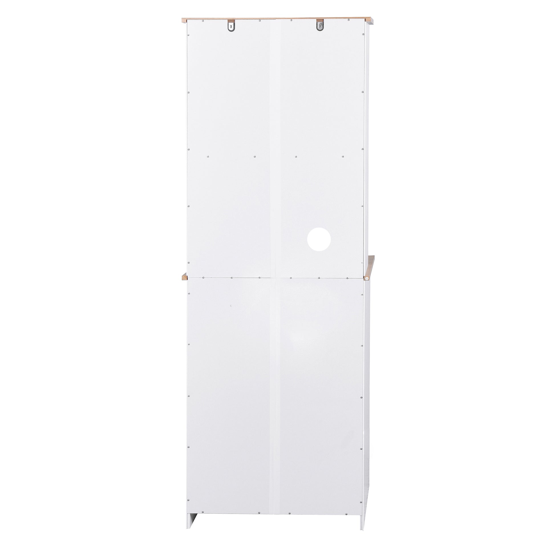 Wooden Pantry Room Microwave Storage with Framed Glass Doors and Drawer- White_10